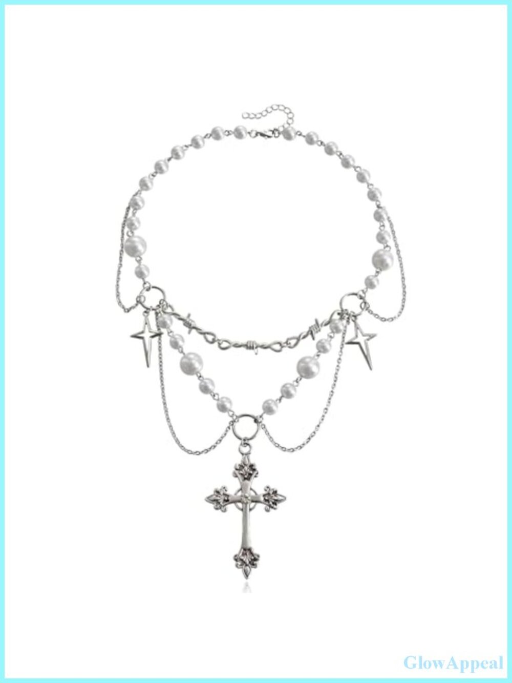 Gothic Pearl Chain Necklace Adjustable Clasp Alloy Cross Spike